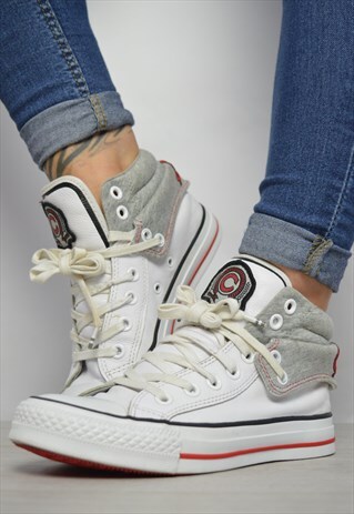 VINTAGE 90S CONVERSE WHITE LEATHER & GREY JERSEY HI-TOPS