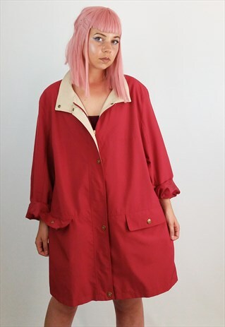 VINTAGE 80'S OVERSIZED RED AND BEIGE JACKET / COAT