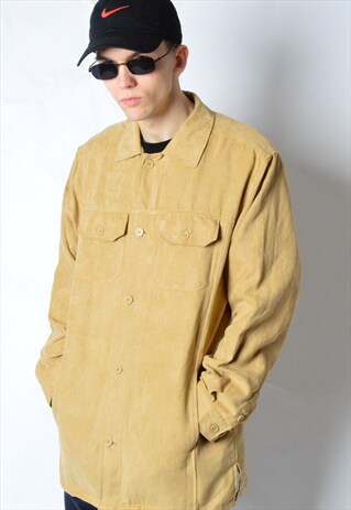 VINTAGE 90S CAMEL VELVETY LONG SLEEVE SHIRT WITH POCKETS