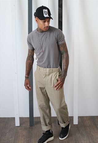 VINTAGE 90S DICKIES BEIGE TROUSERS/PANTS. SKATER. BAGGY
