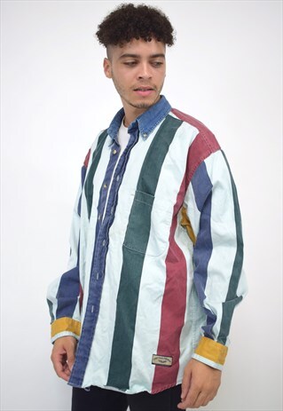 VINTAGE 90S MULTI COLOURED VERTICAL STRIPE SHIRT