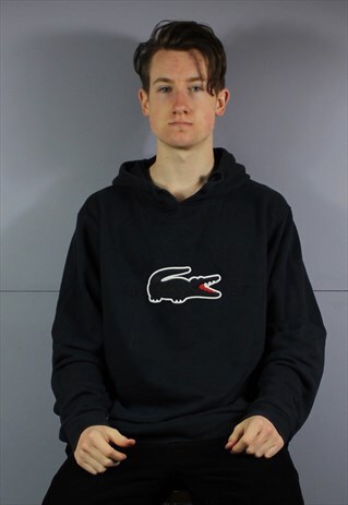 VINTAGE LACOSTE HOODIE IN NAVY BLUE WITH POCKETS AND EMBROID