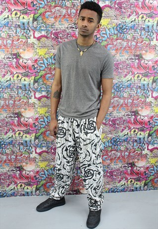 VINTAGE 90S PATTERNED FESTIVAL TROUSERS. FUNKY. UNISEX.
