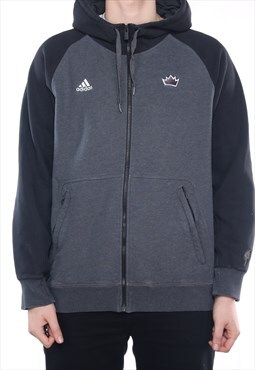 Vintage Adidas - Grey and Black NBA Zipped Hoodie - XLarge