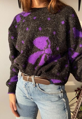 VINTAGE 80S CHRISTMAS RIBBON SHIMMER KNIT JUMPER SWEATER