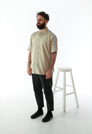 BEIGE SHORT SLEEVESHIRT / CASUAL STRIPPED BUTTON UP