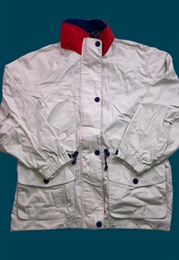 vintage 90s cream coat jacket with hidden hood