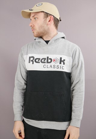 VINTAGE REEBOK HOODIE IN GREY WITH LOGO