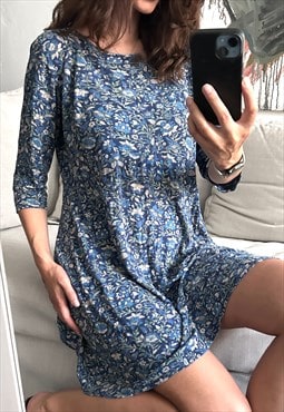 Blue Floral Mini Casual Dress - M