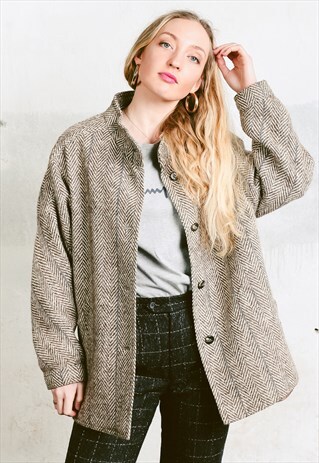 VINTAGE 80S WOOL HERRINGBONE JACKET