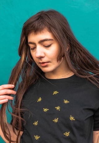 UNISEX ORGANIC T-SHIRT IN BLACK WITH GOLD BEES