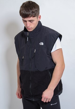 VINTAGE THE NORTH FACE SLEEVELESS TWO TONE FLEECE BLACK XL