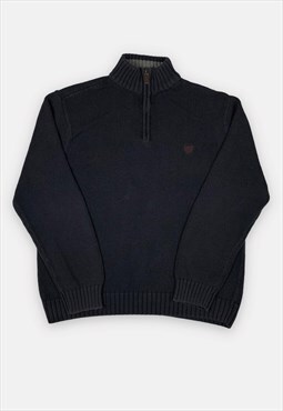 Vintage Chaps embroidered navy blue 1/4 zip knit jumper L