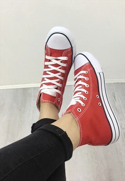 Red High Top Canvas Trainers