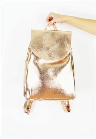 EARLY 90'S GOLD LEATHER RUCKSACK VINTAGE BACKPACK BAG
