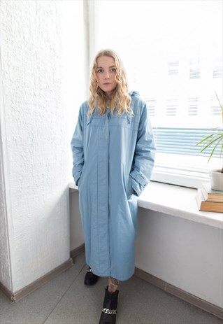 VINTAGE 60'S WASHED BLUE HOODED COTTON COAT