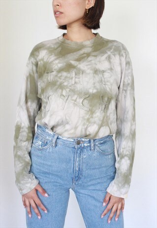TIE DYE Y2K KHAKI GREEN LONG GRUNGE TOP