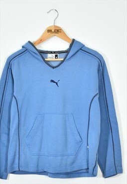 Vintage Women's Puma Hooded Sweatshirt Blue Medium