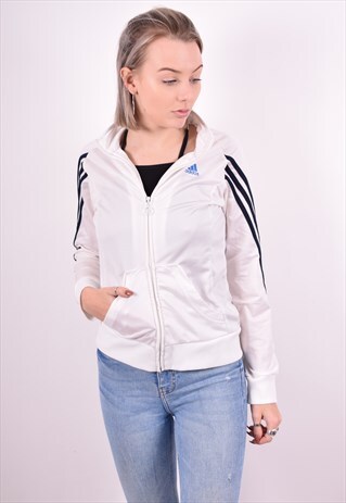 ADIDAS WOMENS VINTAGE TRACKSUIT TOP JACKET SMALL WHITE 90'S
