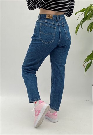 VINTAGE LEE HIGH WAISTED TAPERED MOM JEANS IN BLUE