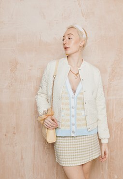 Quilted Floral Cream Bomber Jacket