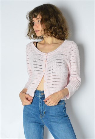 Y2K PASTEL PINK KNIT CARDIGAN