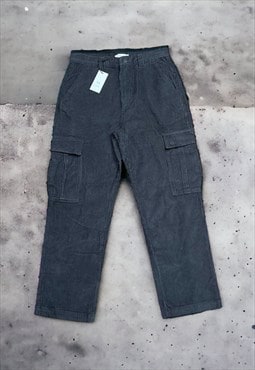 Men's Black Corduroy Cargo Trousers