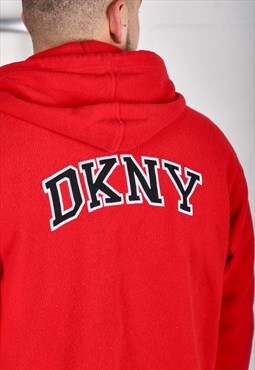 Vintage DKNY Hoodie in Red Pullover Fleece Jumper Medium