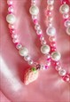 PASTEL STRAWBERRY BEADED PHONE STRAP CHARM CUTE PINK PEARL
