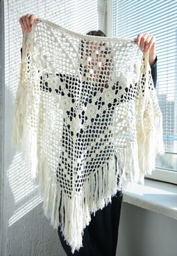 Vintage White Crochet Hand Knitted Scarf