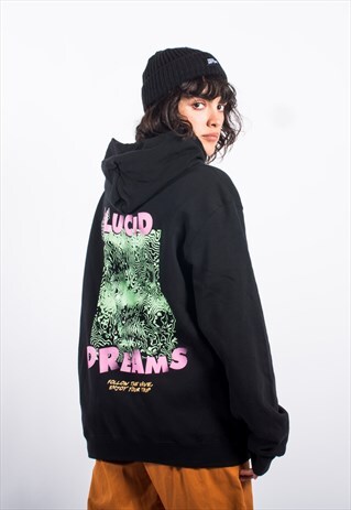 OVERSIZED HOODIE BLACK PASTEL LUCID DREAMS GRAPHIC