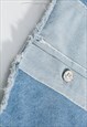 TWO COLOR DENIM JACKET REWORKED RAW JEAN BOMBER PASTEL BLUE