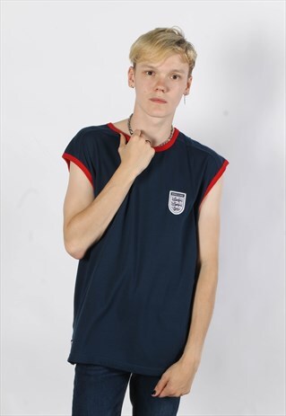 VINTAGE ENGLAND FOOTBALL VEST TOP BLUE