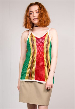 90'S Y2K VINTAGE RASTA MESH FISHNET VEST TOP