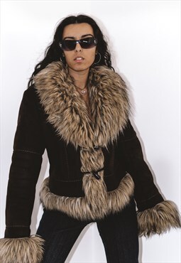 Vintage Super Fluffy Faux Fur Trim Jacket