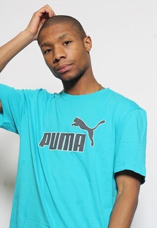 VINTAGE PUMA SPELL OUT LOGO T-SHIRT BLUE