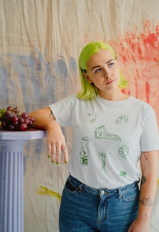 PLANTS AND PLINTHS PRINT WHITE COTTON TEE