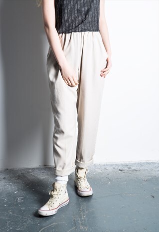VINTAGE 1990S BEIGE HIGH-WAISTED TROUSER
