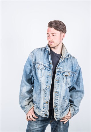 LEE VINTAGE 1990S BLUE RIPPED DENIM JACKET