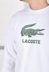 Vintage Lacoste Sweatshirt in White Pullover Jumper Small