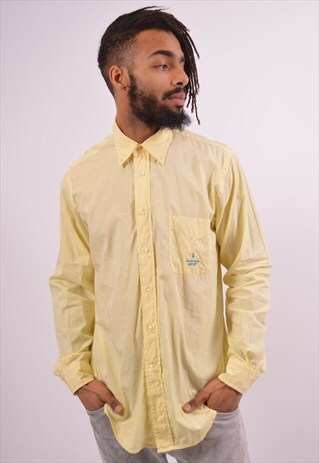 TRUSSARDI MENS VINTAGE SHIRT MEDIUM YELLOW 90S