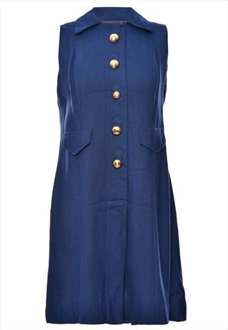 VINTAGE BEYOND RETRO BUTTON FRONT BLUE DRESS - L