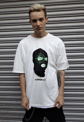 LOOSE FIT OVERSIZE BALACLAVA TERRORIST SLOGAN TEE SHIRT TOP
