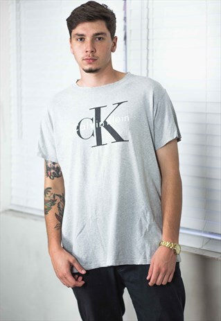 VINTAGE CK CALVIN KLEIN T-SHIRT LOGO 90S L 6.3