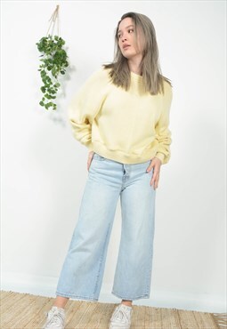 Cropped 90s Cable Knitted Jumper Pale Yellow
