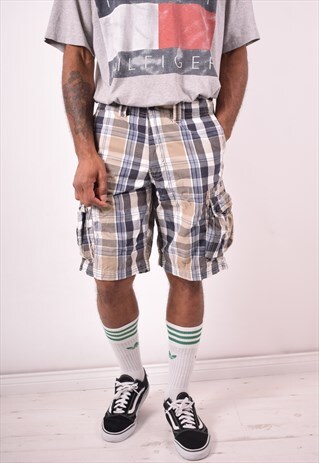LEVI'S MENS VINTAGE CARGO SHORTS W32 MULTI CHECK 90S