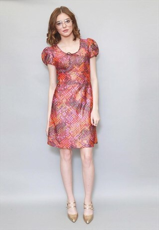 VINTAGE 1970'S VIBRANT METALLIC COLOUR BLOCK TEA DRESS