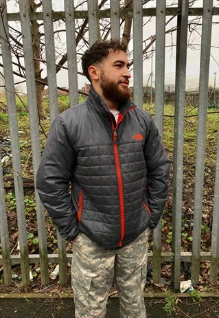 VINTAGE THE NORH FACE PUFFER COAT JACKET GREY ORANGE
