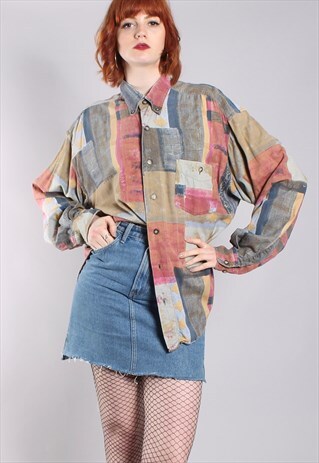 VINTAGE 90S CRAZY PATTERNED LONG OVERSIZE SHIRT