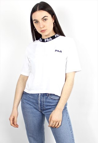 90'S RETRO BLACK & WHITE HIGH-NECK CROPPED T-SHIRT